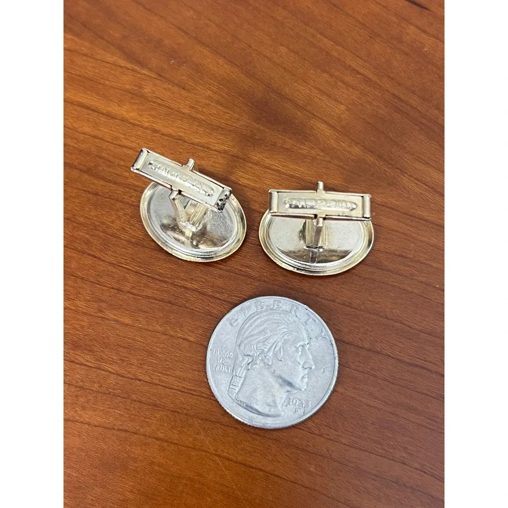 Vintage Mother of Pearl Cufflinks Mens Gold Tone Oval Iridescent PAT PEND Formal